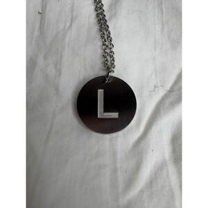 Silver Tone Round Pendant Letter L Necklace Chain